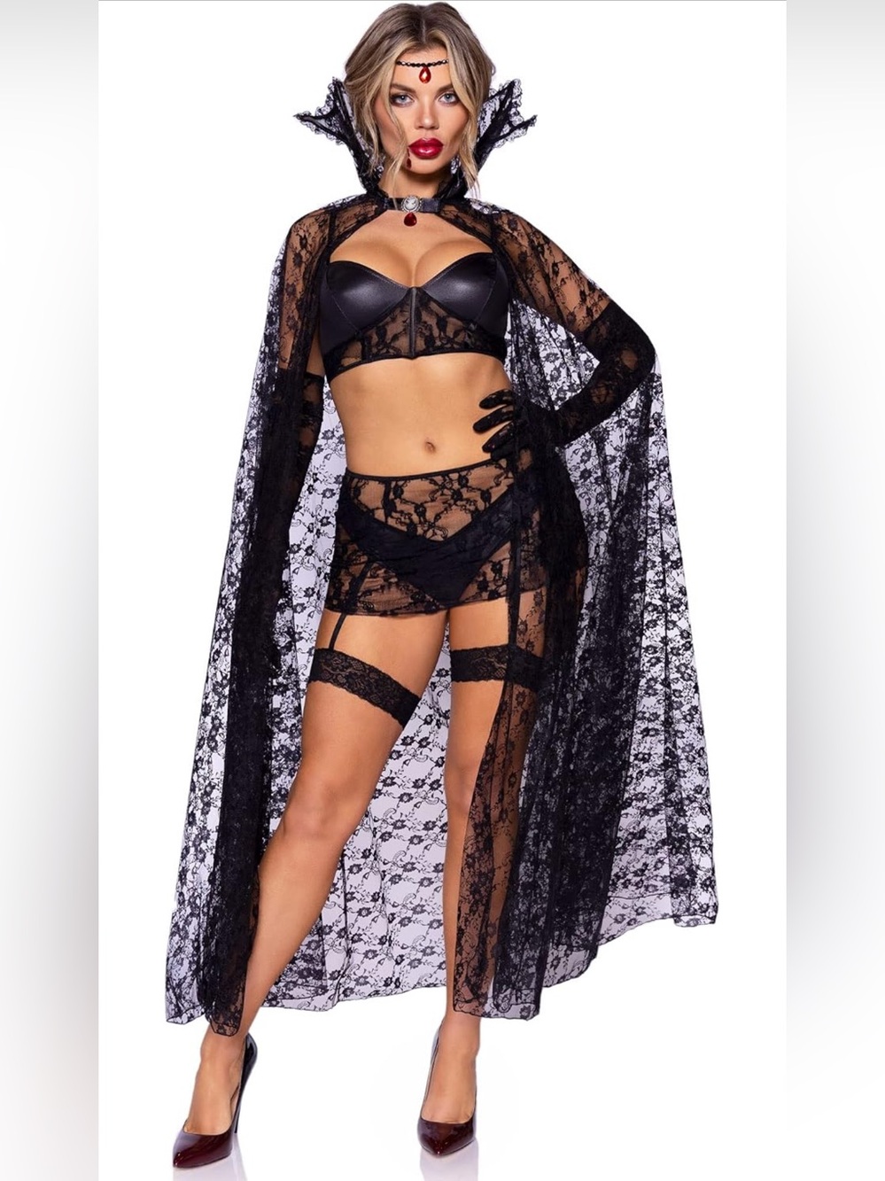 Leg Avenue Vampire Temptress 5-Piece Black Lace Halloween Costume XSmall
